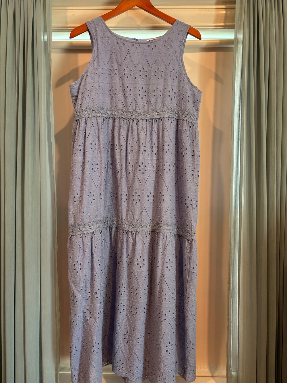 Lavender, lightweight, Sleeveless Eyelet tiered Maxi Dress.